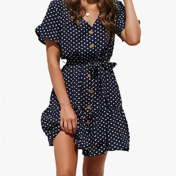 Women’s Polka Dot A-Line Loose Swing Dress Size M - Picture 1 of 13